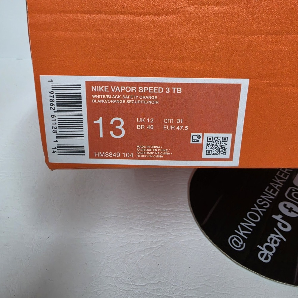 Nike Vapor Speed 3 TB White Orange Football Cleats HM8849-104 Men's Size 13 - Picture 7 of 7